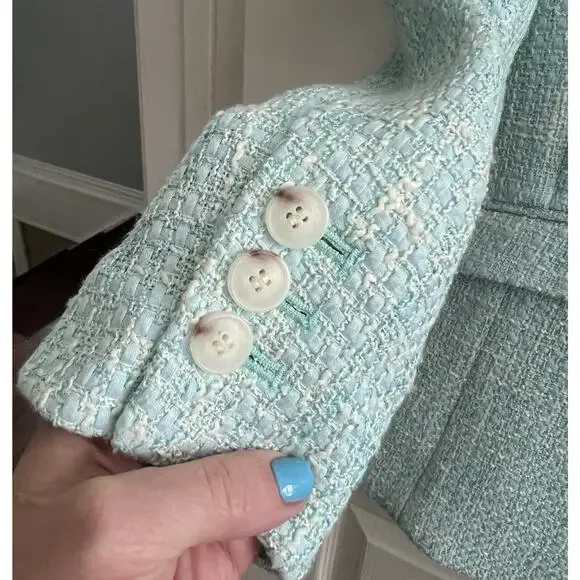 TALBOTS Women's Aqua Blue Luxe Tweed Tailored Career Blazer Jacket - Picture 5 of 14